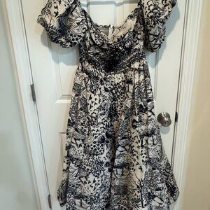 Anthropologie Black and Cream Patterned Maxi Dress